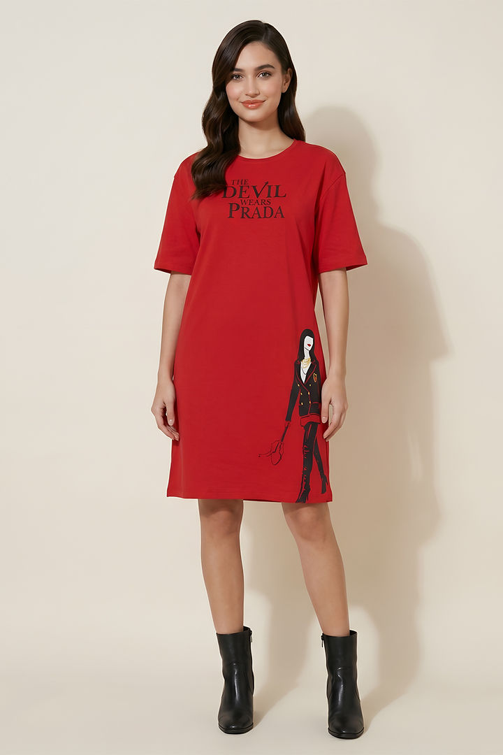 Zivame Devil Wears Prada Knit Cotton Lifewear Dress - Flame Scarlet — image 3